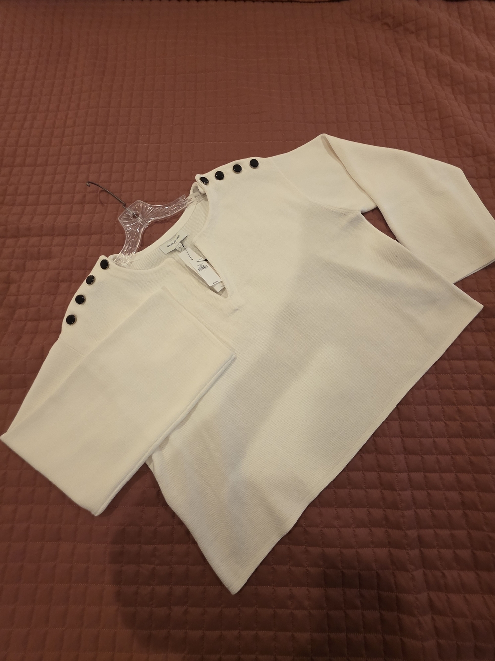 Banana Republic Cream Knit Top with Black Shoulder Buttons